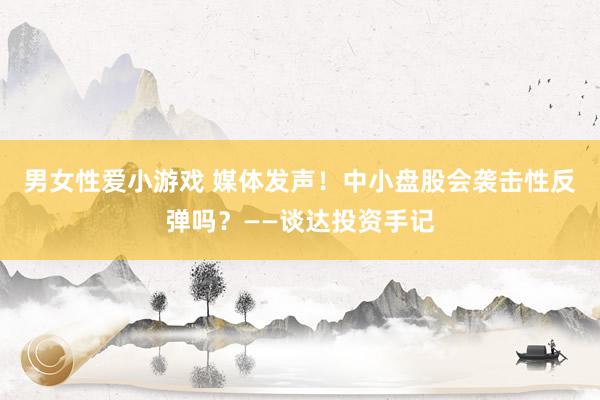 男女性爱小游戏 媒体发声！中小盘股会袭击性反弹吗？——谈达投资手记